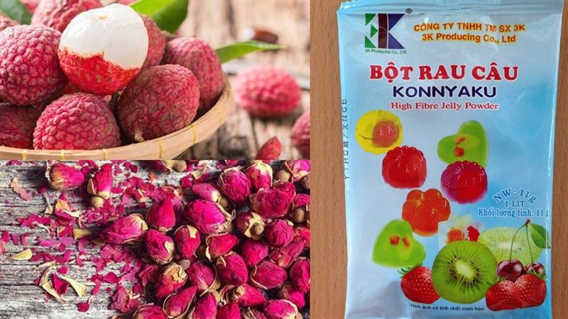 Thạch rau câu hoa hồng vải