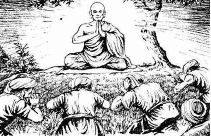 Lời nói của tôn giả A Na Luật đã đánh thức lương tâm của bọn cướp. Chúng liền vứt khí giới, bỏ lòng hung ác, bản chất thuần thiện hiện bày. Bọn họ sám hối sửa đổi, và lãnh thọ lời chỉ dạy của Tôn giả, đều phát nguyện quy y Phật, thay lòng đổi mặt để làm người tử tế. Ảnh minh họa