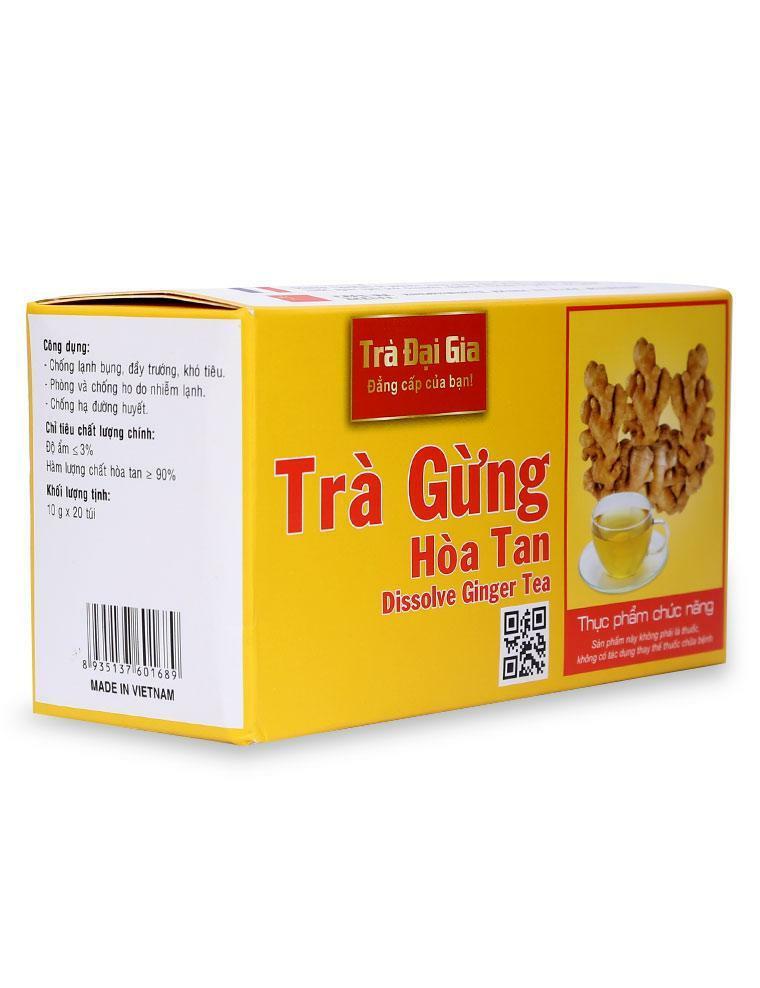 Trà gừng hòa tan Trà Đại Gia được làm từ những lá trà tươi ngon nhất, kết hợp với bột gừng già, cho hương vị ngọt ngọt thanh và cay nồng