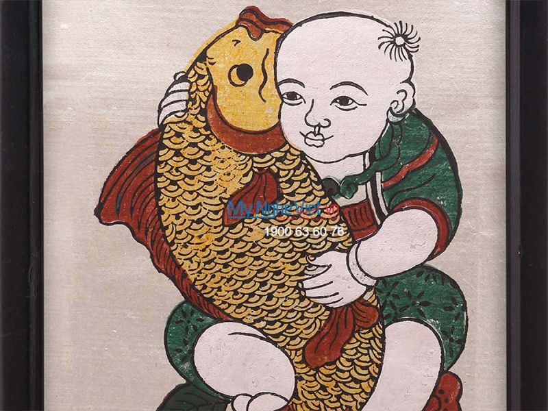 Tranh em bé ôm tôm ôm cá dân gian Đông Hồ