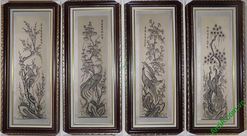 Tranh tứ quý hạc dân gian Đông hồ