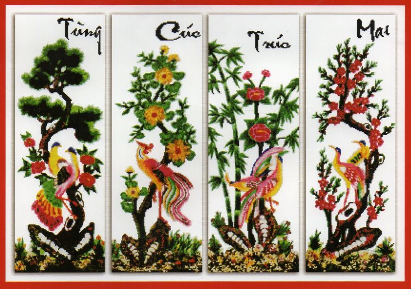 Tranh tứ quý hạc dân gian Đông hồ