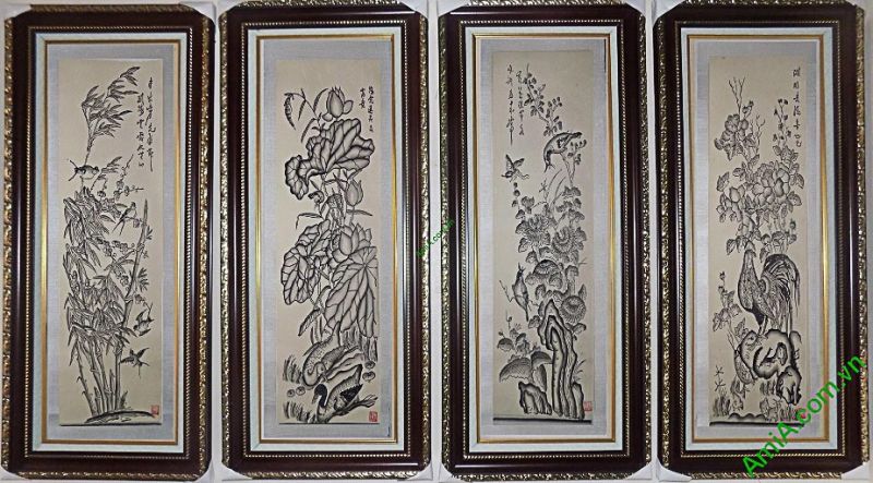 Tranh tứ quý vịt sen