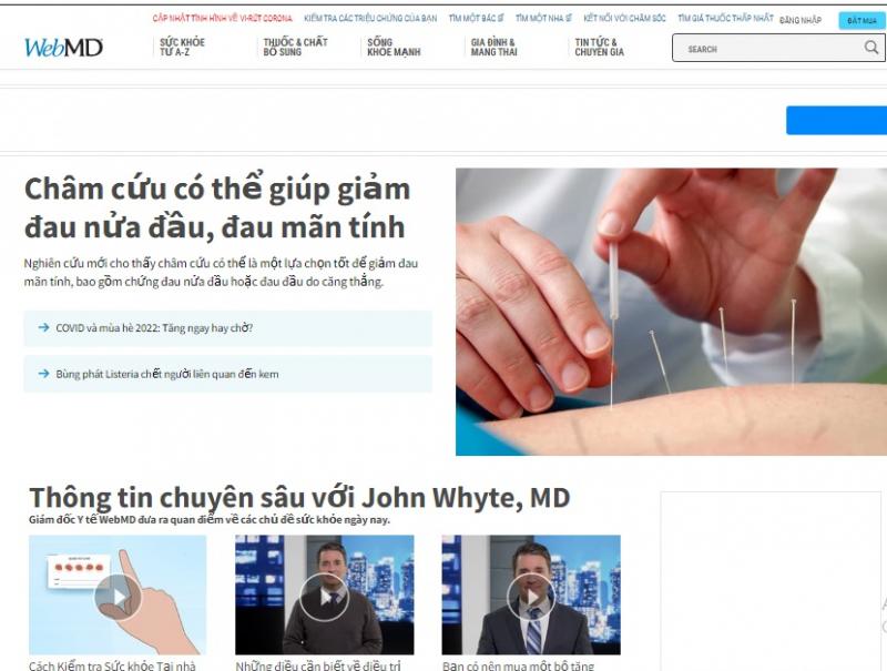 Giao diện cho thẻ sức khỏe của webmd.com