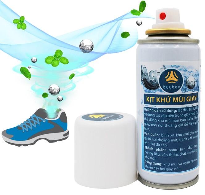 Xịt khử mùi giày dép Nano bạc buybox