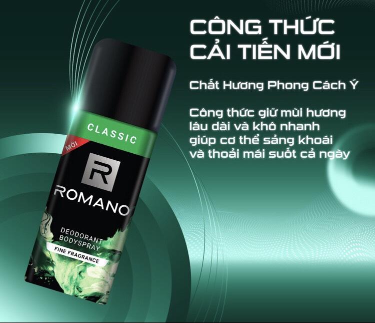 Xịt khử mùi toàn thân ngăn mồ hôi và mùi cơ thể Romano