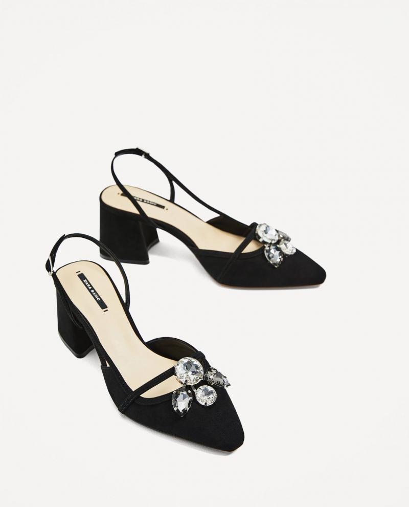 Giầy cao hở gót hiệu Zara màu đen chất da lộn
